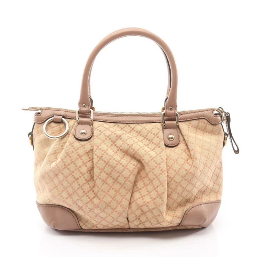 Gucci Sukey Diamante Handbag Canvas Leather Beige Cream